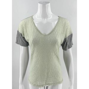 Buckle BKE Top Size S Mint Green Gray Lace Front Drop Shoulder Shirt V Neck